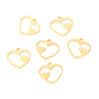 304 Stainless Steel Charms, Laser Cut, Heart, Golden, 12x11x1.1mm, Hole: 1.4mm