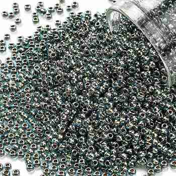 TOHO Round Seed Beads, Japanese Seed Beads, (990) Gilt Lined Aqua, 11/0, 2.2mm, Hole: 0.8mm, about 1110pcs/bottle, 10g/bottle