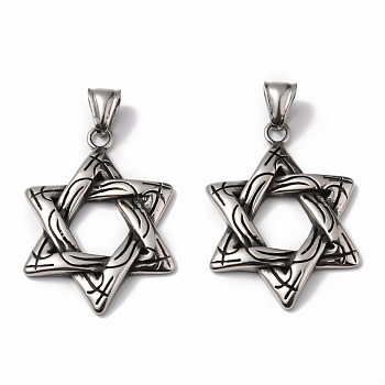 304 Stainless Steel Pendants, Star of David, Antique Silver, 41x29x3.5mm, Hole: 4.5x8mm