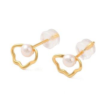 Sterling Silver Studs Earrings, with Natural Pearl,  Jewely for Women, Cloud, Real 18K Gold Plated, 15x10mm