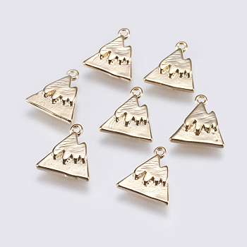 Brass Charms, Mountain, Real 18K Gold Plated, 9.5x9x1.5mm, Hole: 1mm