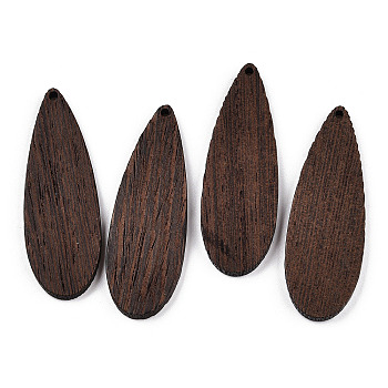 Natural Wenge Wood Big Pendants, Undyed, Teardrop Charms, Coconut Brown, 57x19.5x3.5mm, Hole: 2mm