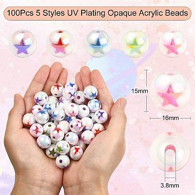 100pcs 5 styles de perles acryliques opaques plaquées UV(PACR-CJ0001-24)-2