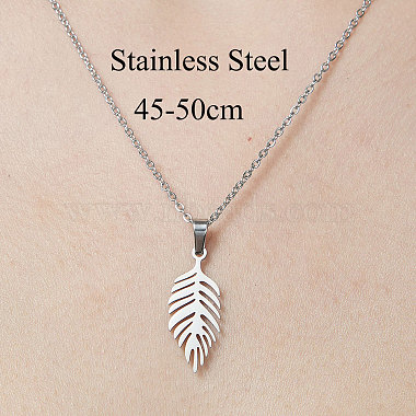 201 Stainless Steel Hollow Leaf Pendant Necklace(NJEW-OY001-66)-3