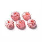 Handmade Blown Glass Globe Beads, Stripe Pattern, Flat Round, Red, 15~16x9~10mm, Hole: 1~2mm(GLAA-T012-48)