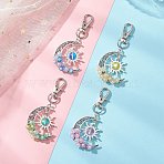 Synthetic Moonstone & Alloy Moon Sun Pendant Decorations, with Swivel Lobster Claw Clasps, Mixed Color, 75mm(HJEW-JM04647)