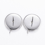 Non-Tarnish 304 Stainless Steel Stud Earring Settings, with Loop, Flat Round, Stainless Steel Color, Tray: 12mm, 16.5x14x2mm, Hole: 2mm, Pin: 0.8mm(X-STAS-H380-B-13P)