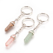 Natural & Synthetic Mixed Stone Pointed Keychain, with Iron Findings, Bullet, 87mm, Ring: 24x2.5mm, Pendant: 37x12x10mm(KEYC-JKC00161-M)