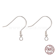 925 Sterling Silver Earring Hooks, with 925 Stamp, Silver, 18x19x2mm, Hole: 1.5mm, 24 Gauge, Pin: 0.5mm(STER-K167-053A-S)