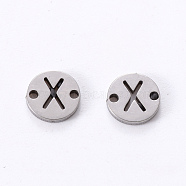 201 Stainless Steel Links, Laser Cut, Flat Round with Letter, Letter.X, 6x6x1mm, Hole: 0.8mm(X-STAS-R112-01X)