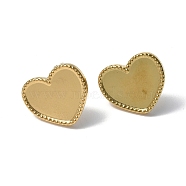 Ion Plating(IP) 304 Stainless Steel Stud Earring Findings, Heart Tray Earring Settings, with Ear Nuts, Real 18K Gold Plated, Tray: 9x13mm, 13x15mm, Pin: 0.7mm(STAS-F286-17G)