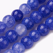 Crackle Glass Beads Strands, Round, Marine Blue, 8~8.5mm, Hole: 1mm, about 48pcs/strand, 14.7 inch(37.5cm)(GLAA-F098-05C-11)