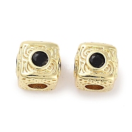 Brass Micro Pave Cubic Zirconia Beads, Cube, Real 18K Gold Plated, Black, 7.5x7.5x7.5mm, Hole: 3mm(KK-C051-28G-06)