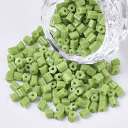 6/0 Two Cut Glass Seed Beads, Hexagon, Opaque Colours, Lime Green, 3.5~5x3.5~4mm, Hole: 1mm, about 4500pcs/bag(SEED-S033-01B-05)