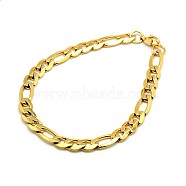 Trendy 304 Stainless Steel Figaro Chain Bracelets, with Lobster Claw Clasps, Faceted, Golden, 8-5/8 inch(220mm), 7mm(STAS-A028-B016G)