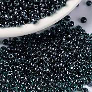 MIYUKI Round Rocailles Beads, Japanese Seed Beads, 8/0, (RR362) Ruby Lined Emerald Luster, 3mm, Hole: 1.1mm, about 422~455pcs/10g(X-SEED-G008-RR0362)