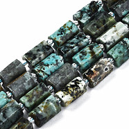 Natural African Turquoise(Jasper) Beads Strands, with Seed Beads, Faceted Column, 9~14x5~7x5~6mm, Hole: 1.2mm, about 15~16pcs/strand, 7.09 inch(18cm)(X-G-S376-012)