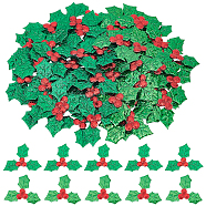 Gorgecraft 2Bags 2 Style Cloth Ornament Accessories, Mistletoe/Holly Leaf, for Christmas Decoration, Green, 30x35~38x1mm, 100pcs/bag, 1bag/style(DIY-GF0005-72)
