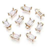 Brass Cubic Zirconia Charms, Rectangle, Nickel Free, Unplated, Clear, 8x4x3mm, Hole: 1.2mm(KK-S350-367A-C-NF)