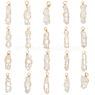 20pcs Natural Quartz Crystal Pendants, with Golden Tone Copper Wire Wrapped, Bullet, 27.5~40x7~9x7.5~9mm, Hole: 2mm(FIND-FG0001-58)