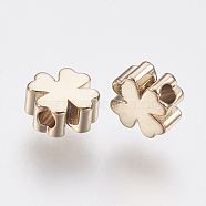 Brass Beads, Four Leaf Clover, Coffee Golden, 5x5x2.5mm, Hole: 1mm(KK-K224-04G)