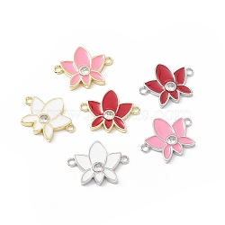 Rack Plating Brass Pave Clear Cubic Zirconia Connector Charms, Lotus Flower Links, with Enamel, Long-Lasting Plated, Lead Free & Cadmium Free, Platinum & Golden, Mixed Color, 21x16x2.5mm, Hole: 1.8mm(KK-B065-26)
