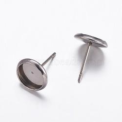 304 Stainless Steel Stud Earrings Findings, Flat Round, Stainless Steel Color, Tray: 6mm, 8mm, Pin: 1mm(STAS-K146-019-6mm)