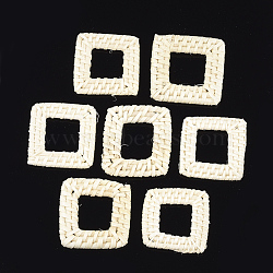 Handmade Reed Cane/Rattan Woven Linking Rings, For Making Straw Earrings and Necklaces, Bleach, Square, Beige, 36~42x36~42x4~5mm, Inner Measure: 18~21x18~21mm(X-WOVE-T006-037C)