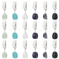 Natural Gemstone Nuggets Tablecloth Weights, with Iron Clips, 53~67mm, 6 colors, 3pcs/color, 18pcs/set(HJEW-AB00342)