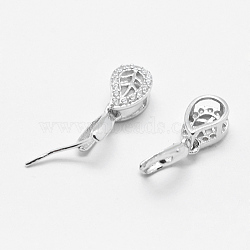 925 Sterling Silver Pendant Bails, Ice Pick & Pinch Bails, with Cubic Zirconia, teardrop, Platinum, 8x5.5x4mm, Hole: 2x4mm and 1mm, Pin: 0.5mm(STER-E050-50P)