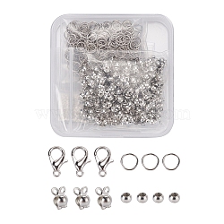 DIY Jewelry Making Finding Kit, Including Zinc Alloy Lobster Claw & Parrot Trigger Clasps, Iron Bead Tips, Brass Jump Rings & Crimp Beads, Cadmium Free & Lead Free, Platinum, 650Pcs/set(FIND-YW0001-28)