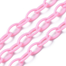 Handmade Opaque Acrylic Cable Chains, Oval, Pearl Pink, 13x8x2mm(KY-N014-001I)