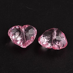 Transparent Acrylic Beads, Heart, Pink, about 25mm long, 28.5mm wide, 16mm thick, hole: 3mm(X-PL318Y-3)