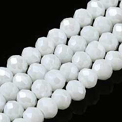 Electroplate Glass Beads Strands, Pearl Luster Plated, Faceted, Rondelle, White, 8x6mm, Hole: 1~1.4mm, about 64~65pcs/strand, 40~41cm(EGLA-A044-P8mm-A01)