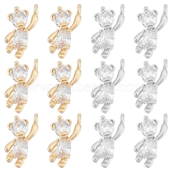 12Pcs 2 Style Brass Cubic Zirconia Charms, Bear, Clear, Real Gold Plated & Real Platinum Plated, 12x6x3mm, Hole: 1mm, 6pcs/color(KK-SC0003-24)