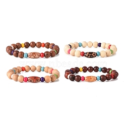 Wooden Beaded Bracelet Sets, Synthetic Turquoise(Dyed) Bead Stretch Bracelets for Women, Mixed Color, Inner Diameter: 2-1/8 inch(5.4cm), 4pcs/set(BJEW-JB09067)