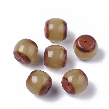 Resin Beads, Imitation Goat Cavel, Barrel, Dark Khaki, 12.5x13.5mm, Hole: 1.5mm