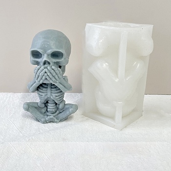 Halloween Theme DIY Candle Silicone Molds, Resin Casting Molds, For UV Resin, Epoxy Resin Jewelry Making, Skull, White, 108x70x65mm, Inner Diameter: 36x30mm