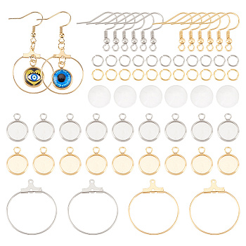 DIY Blank Dome Earring Making Kit, Including 304 Stainless Steel Earring Hooks & Ring Pendants Charms, Plastic Ear Nuts, Glass Cabochons, Golden & Stainless Steel Color, 316Pcs/box