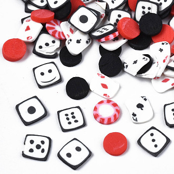 Handmade Polymer Clay Cabochons, Fashion Nail Art Decoration Accessories, Playing Card, Dice, Mixed Shapes, Mixed Color, 4.5~6x3.5~5.5x0.5~1mm