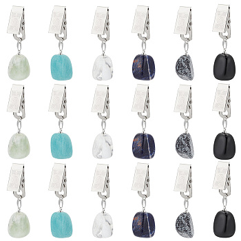 Natural Gemstone Nuggets Tablecloth Weights, with Iron Clips, 53~67mm, 6 colors, 3pcs/color, 18pcs/set