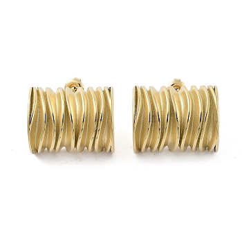 Twist Column 304 Stainless Steel Stud Earrings, Half Hoop Earrings, Real 14K Gold Plated, 20x25mm