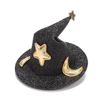 Halloween Imitation Leather Hair Accessories, with Iron Alligator Hair Clips Findings, Hat with Star, Black, 72x37mm