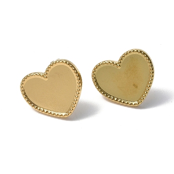 Ion Plating(IP) 304 Stainless Steel Stud Earring Findings, Heart Tray Earring Settings, with Ear Nuts, Real 18K Gold Plated, Tray: 9x13mm, 13x15mm, Pin: 0.7mm