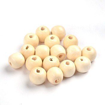 Dyed Natural Wood Beads, Round, Nice for Children's Day Gift Making, Lead Free, Antique White, 14x13, Hole: 4mm, about 1200pcs/1000g