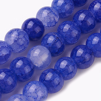 Crackle Glass Beads Strands, Round, Marine Blue, 8~8.5mm, Hole: 1mm, about 48pcs/strand, 14.7 inch(37.5cm)