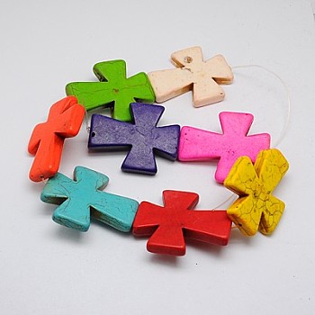 Synthetic Turquoise Beads Strands, Dyed, Cross, Mixed Color, 49x40x8mm, Hole: 1mm, about 46pcs/1000g