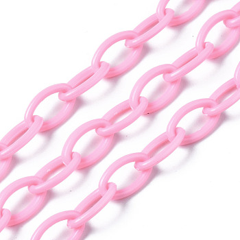 Handmade Opaque Acrylic Cable Chains, Oval, Pearl Pink, 13x8x2mm