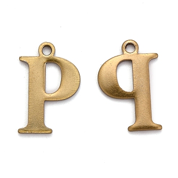 304 Stainless Steel Alphabet Charms, Antique Bronze, Letter.P, 12.5x8x1mm, Hole: 1mm