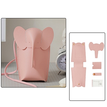 DIY PU Imitation Leather Purse Making Sets, Knitting Crochet Shoulder Bags Kit for Beginners, Elephant, Pink, 6x18.5x16.5cm